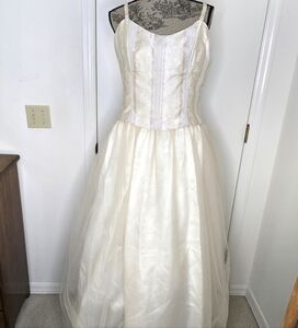Jessica McClintock For Gunne Sax Vintage Cream Corset Tulle Satin Dress 13/14